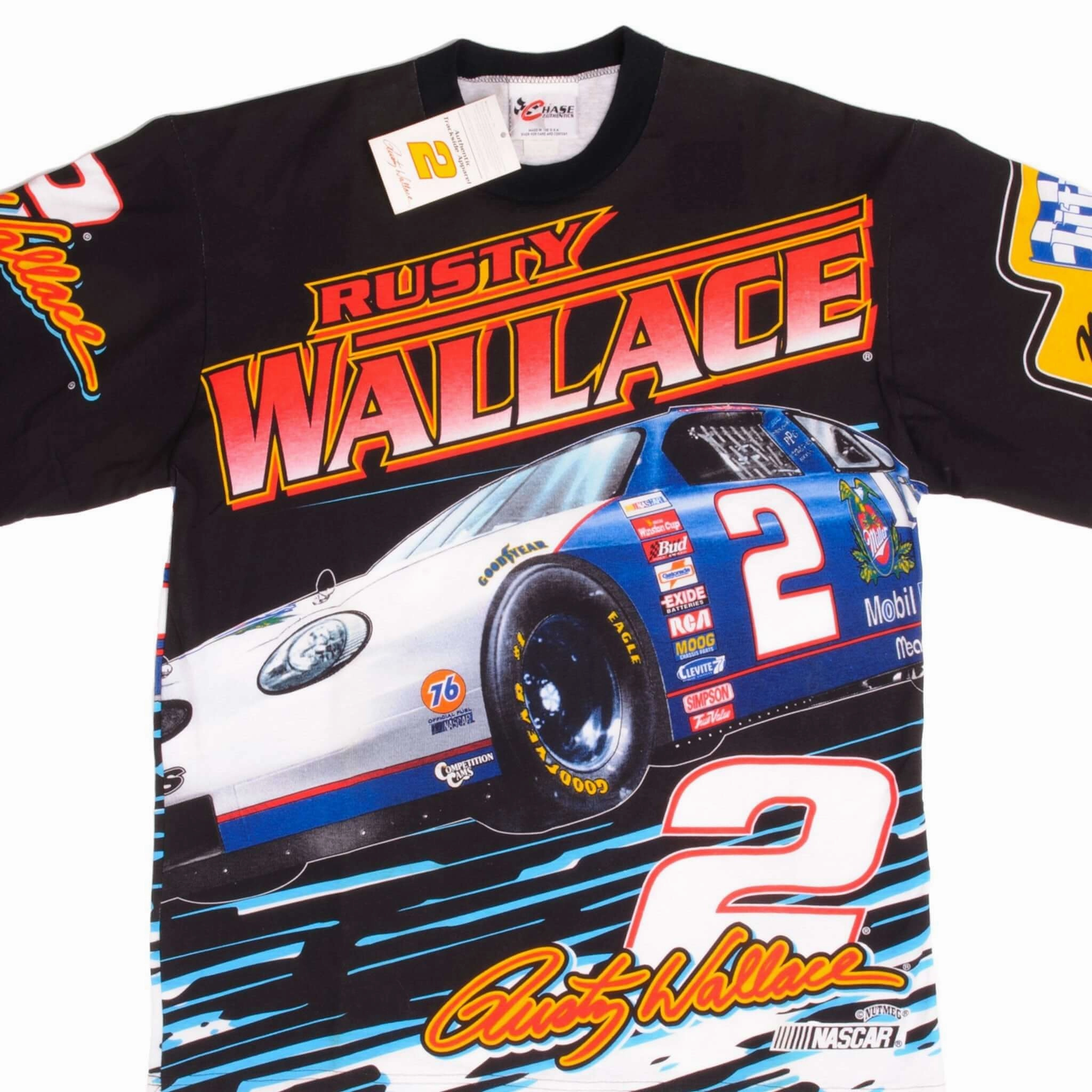 HighThreadCount Comfy Choice VINTAGE DEADSTOCK ALL OVER PRINT NASCAR WALLACE 1996 TEE SHIRT LARGE MADE IN USA