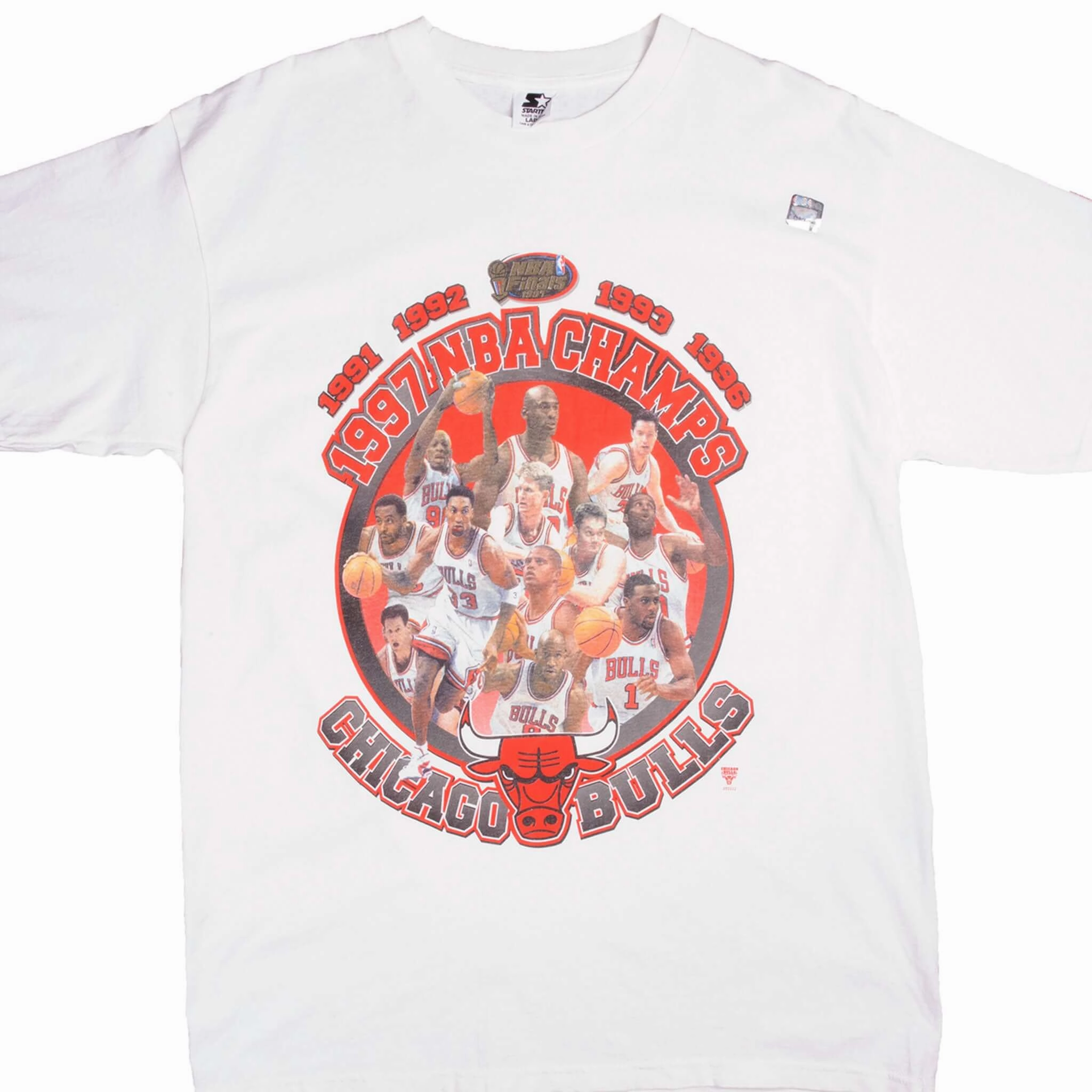 print design sporty and comfortable VINTAGE DEASTOCK NBA CHICAGO BULLS 1997 CHAMPIONS TEE SHIRT LARGE MADE USA