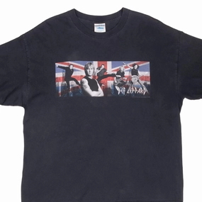 VINTAGE DEF LEPPARD UNION JACK 2002 BLACK TEE SHIRT XL Flexible Cuff Design
