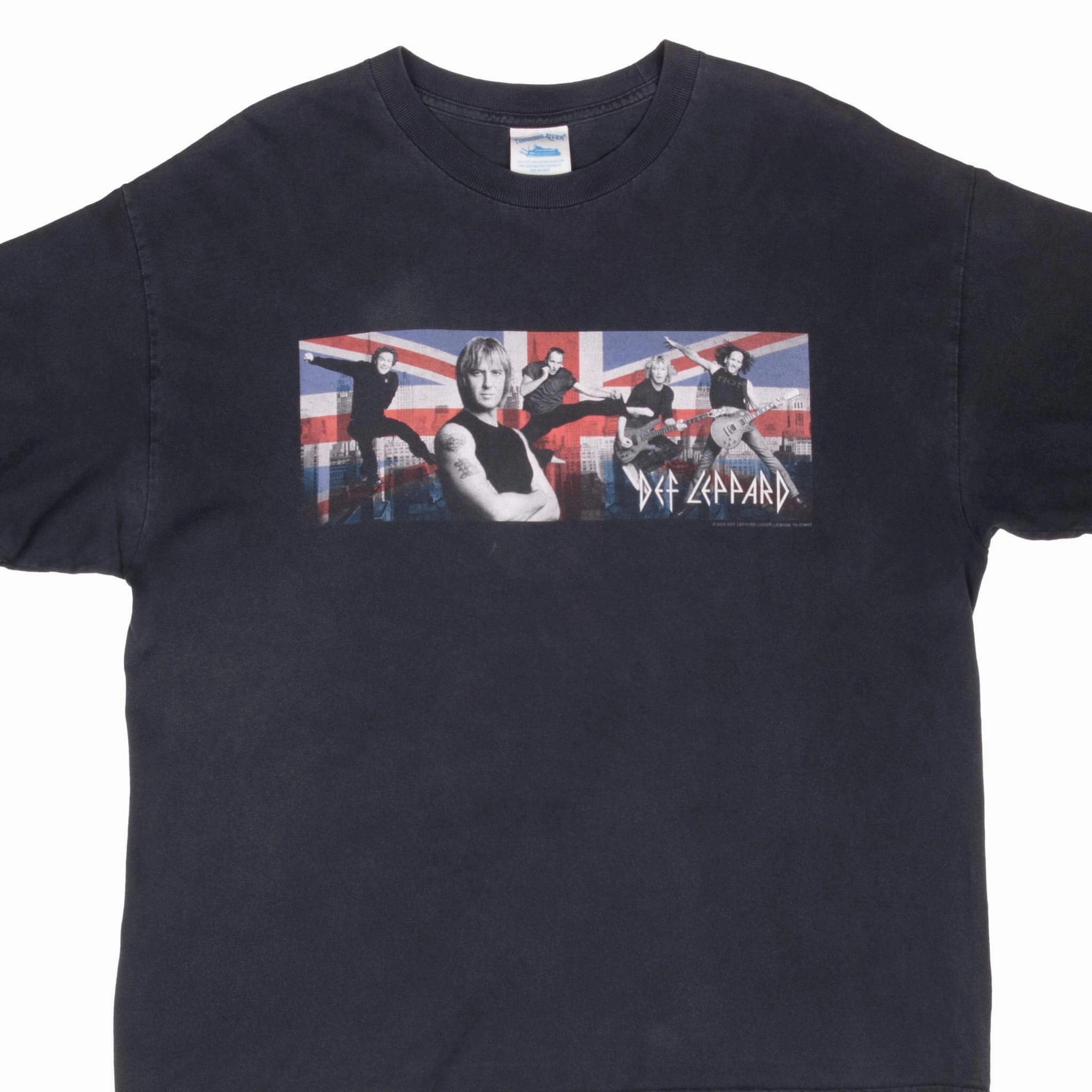VINTAGE DEF LEPPARD UNION JACK 2002 BLACK TEE SHIRT XL Flexible Cuff Design