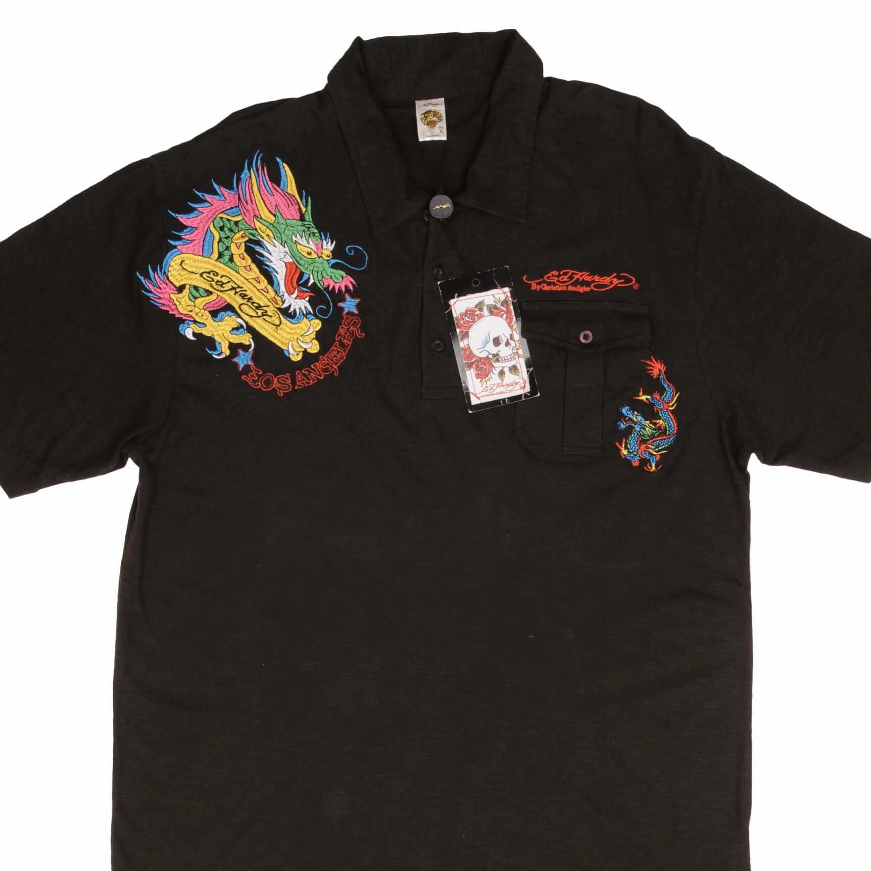 VINTAGE ED HARDY DRAGON EMBROIDERED POLO SHIRT 2000S SIZE XL DEADSTOCK Anti-pilling Layering Comfort Wear