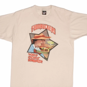 birthday party VINTAGE FUDDRUCKERS WORLD'S GREATEST BURGERS TEE SHIRT 1990S LARGE MADE USA