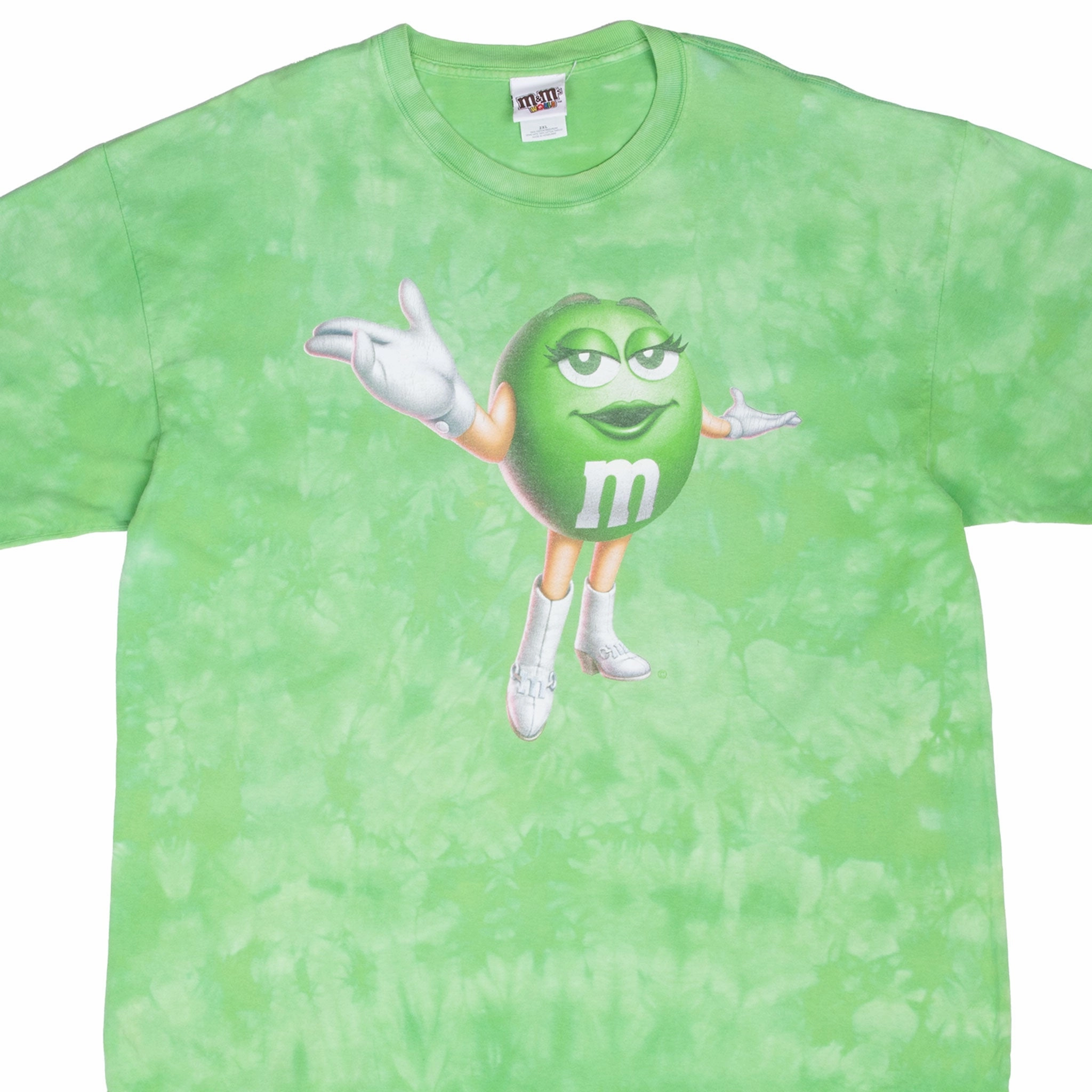 VINTAGE GREEN M&M'S CHOCOLATE TIE DYE TEE SHIRT 2000S 2XL Active Look homecoming