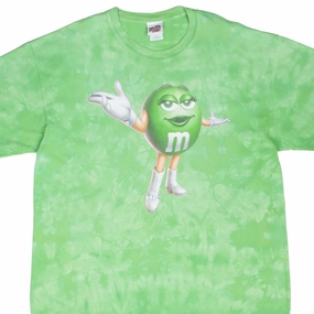 VINTAGE GREEN M&M'S CHOCOLATE TIE DYE TEE SHIRT 2000S 2XL Active Look homecoming