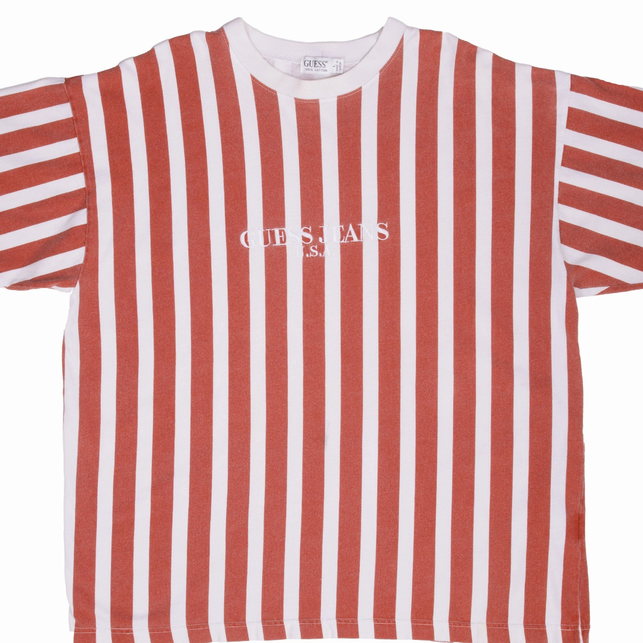 Effortless Comfort Wear VINTAGE GUESS JEANS EMBROIDERED STRIPED TEE SHIRT 1990S LARGE
