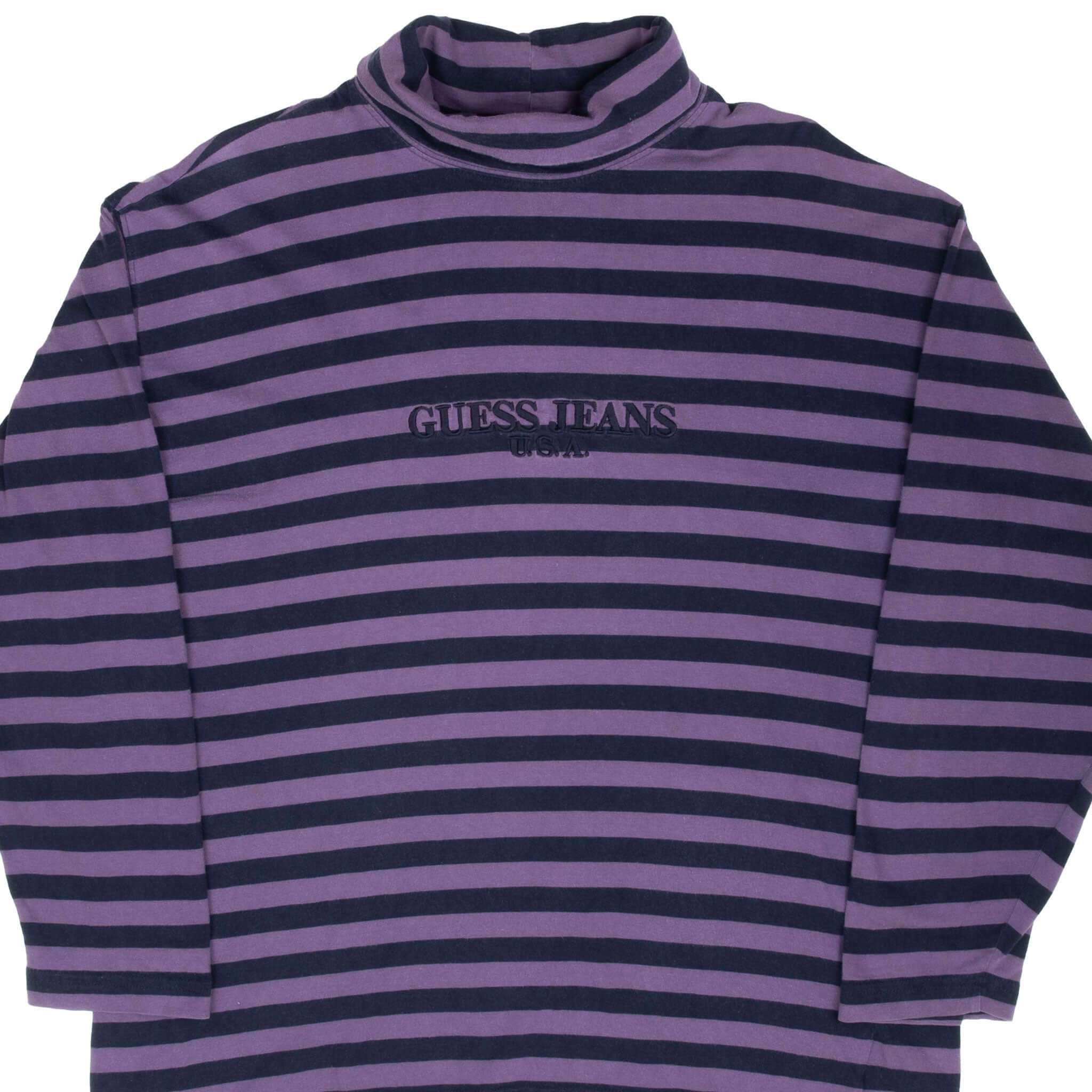 VINTAGE GUESS JEANS USA STRIPED TURTLE NECK LONG SLEEVE TEE SHIRT 1990S LARGE Casual Performance Fit No Fade Technology
