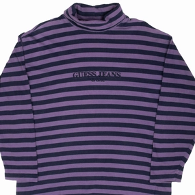 VINTAGE GUESS JEANS USA STRIPED TURTLE NECK LONG SLEEVE TEE SHIRT 1990S LARGE Casual Performance Fit No Fade Technology