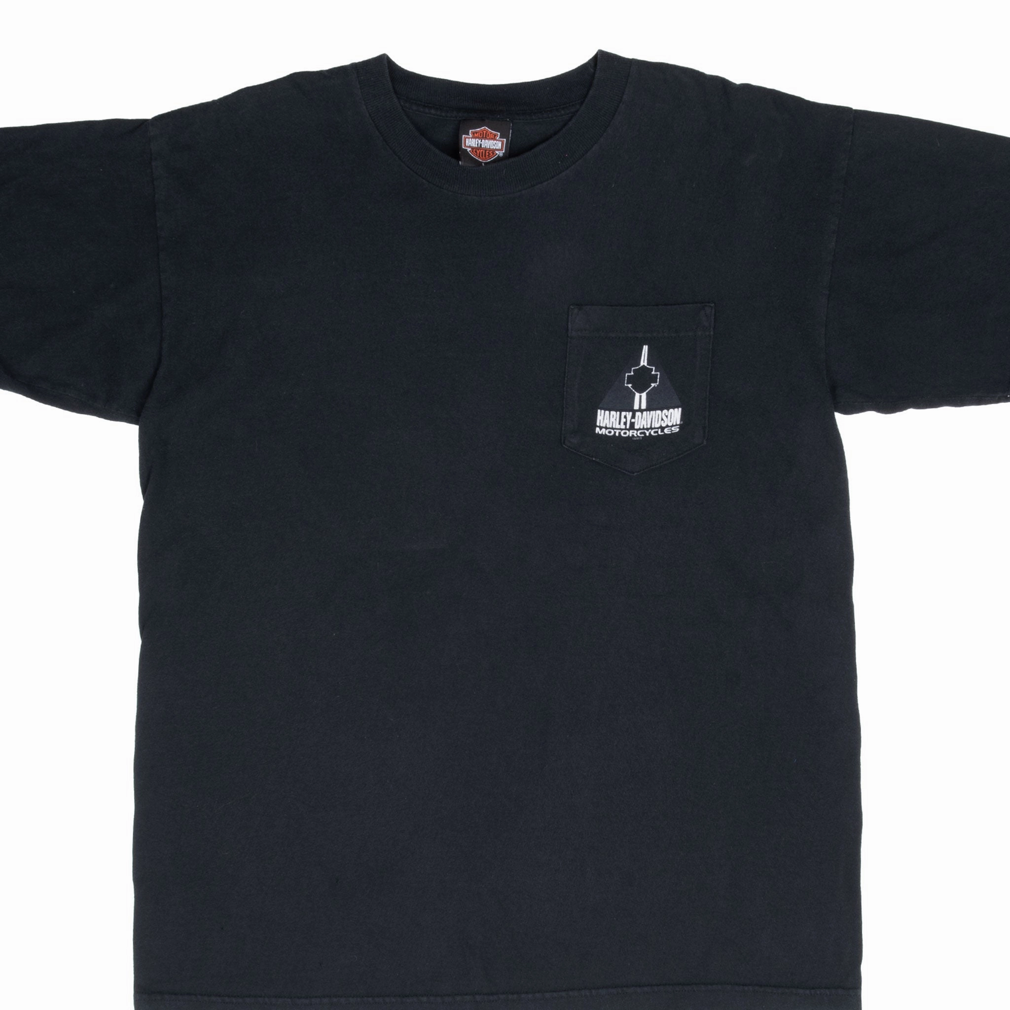 Moisture Management Bold Style VINTAGE HARLEY DAVIDSON CALDWELL IDAHO 2003 POCKET TEE SHIRT LARGE