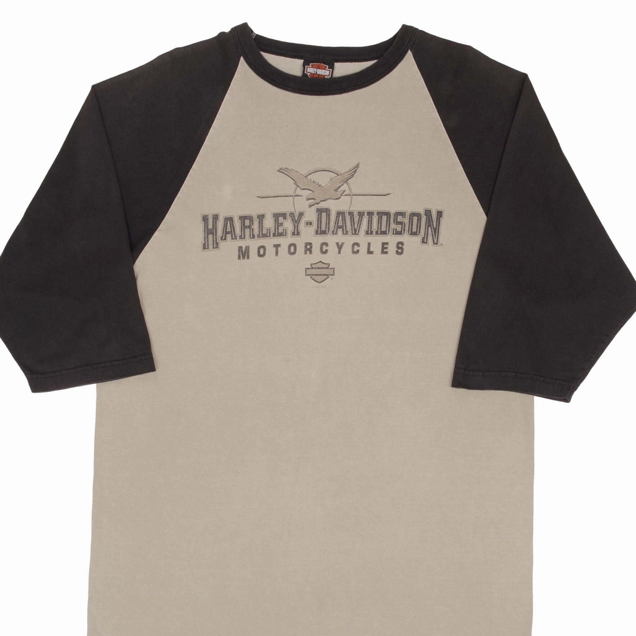 Light Comfort Style VINTAGE HARLEY DAVIDSON CONWAY NH RAGLAN TEE SHIRT 2005 SIZE LARGE MADE IN USA