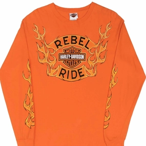 Polka Dot Pattern VINTAGE HARLEY DAVIDSON FLAME LONG SLEEVE ORANGE TEE SHIRT SIZE MEDIUM