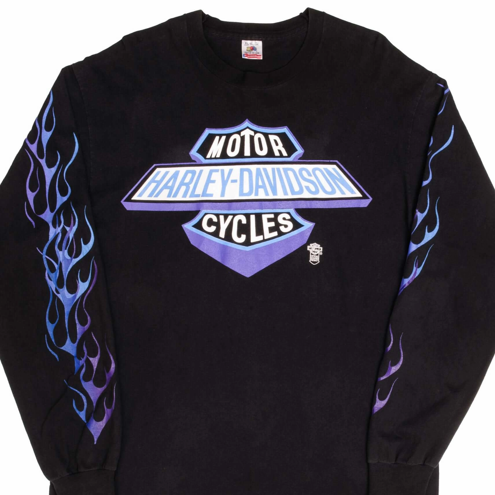 VINTAGE HARLEY DAVIDSON FLAMES LONG SLEEVES TEE SHIRT XL MADE IN USA 1990s back to school Sustainable production