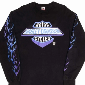 VINTAGE HARLEY DAVIDSON FLAMES LONG SLEEVES TEE SHIRT XL MADE IN USA 1990s back to school Sustainable production