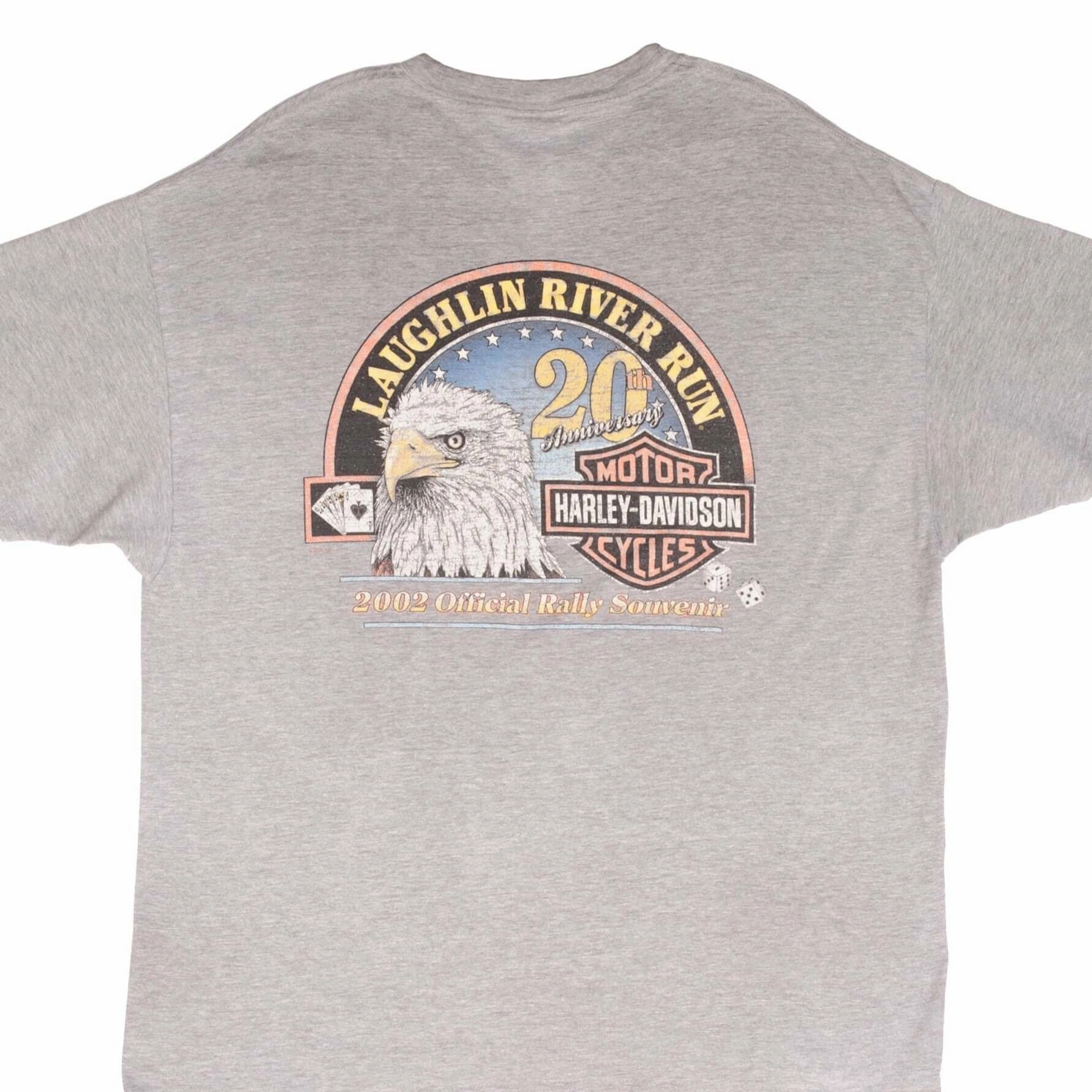VINTAGE HARLEY DAVIDSON LAUGHLIN RIVER RUN 20TH ANNIVERSARY 2002 TEE SHIRT XL Fuzz Free Surface