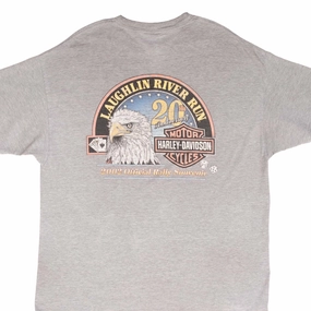 VINTAGE HARLEY DAVIDSON LAUGHLIN RIVER RUN 20TH ANNIVERSARY 2002 TEE SHIRT XL Fuzz Free Surface