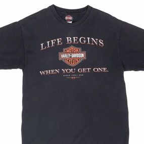 Sustainable Material Blend Light Layers VINTAGE HARLEY DAVIDSON LIFE BEGINS TEE SHIRT 2003 LARGE MADE IN USA