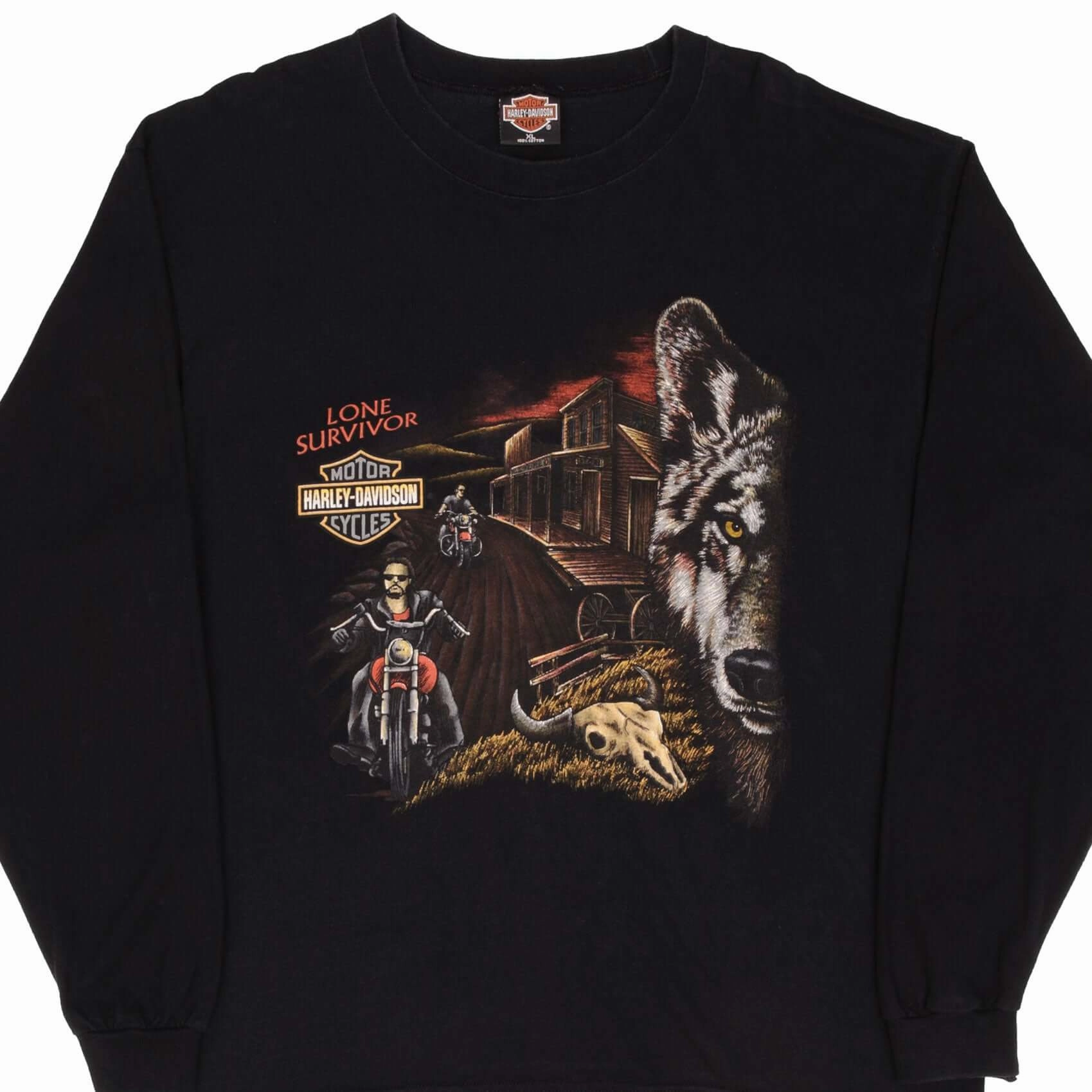 Effortless Fit VINTAGE HARLEY DAVIDSON LONG SLEEVE WOLF TEE SHIRT SIZE XL MADE IN USA