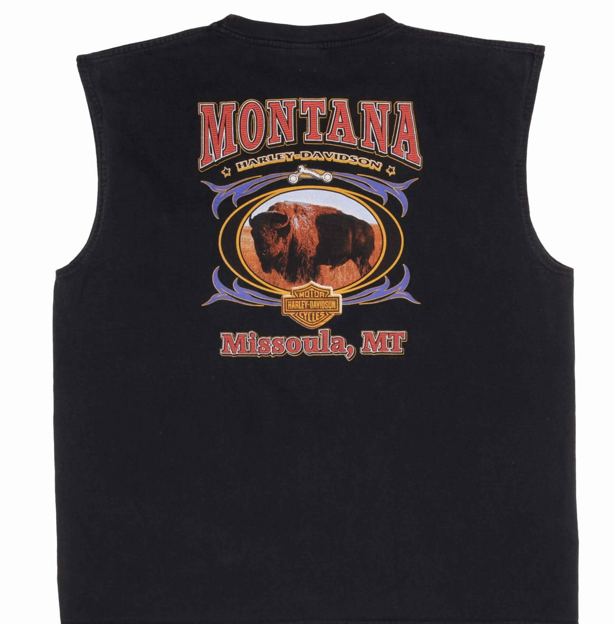 Low Impact Manufacturing Moisture Management VINTAGE HARLEY DAVIDSON MISSOULA MONTANA TANK TOP TEE SHIRT 2004 2XL MADE IN USA