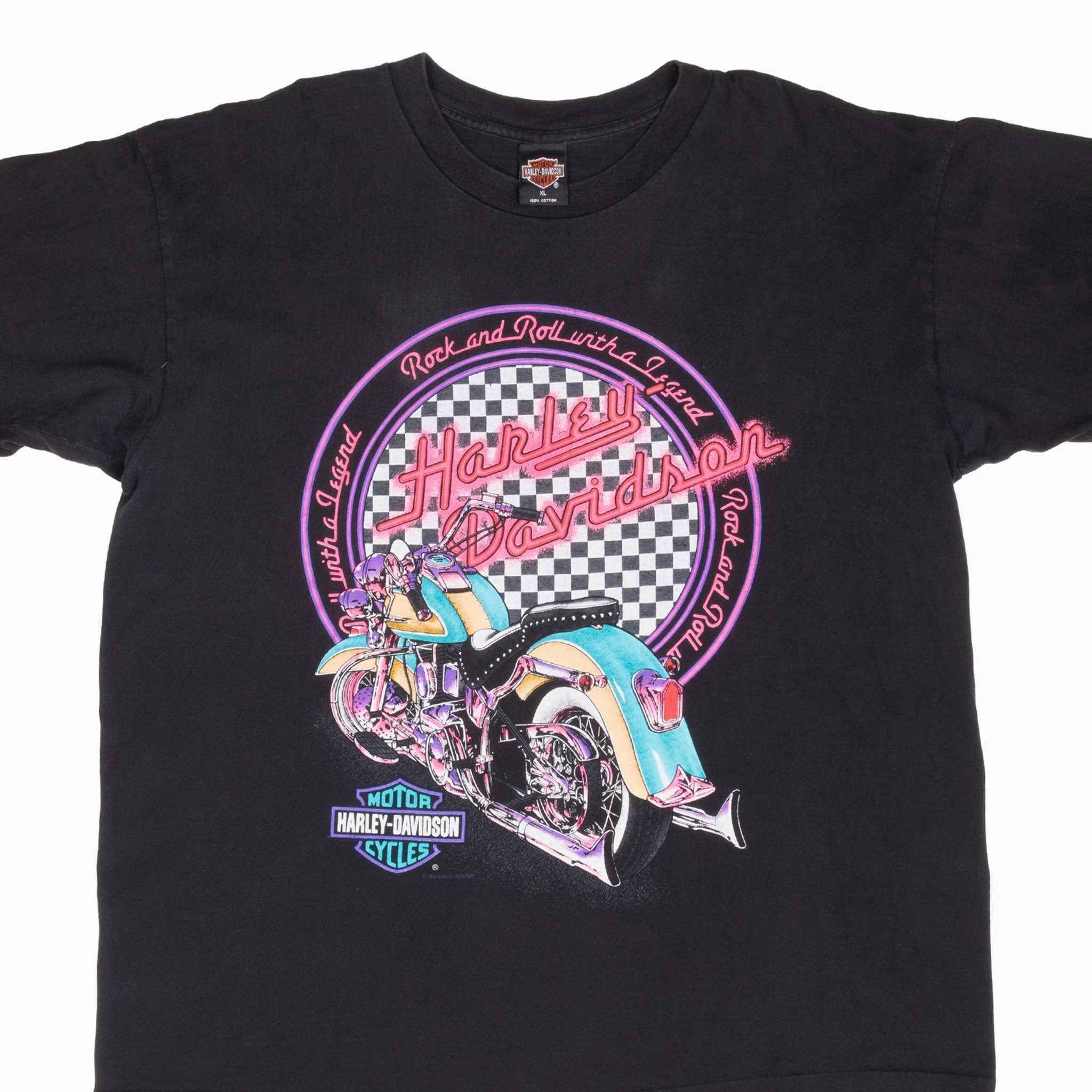 VINTAGE HARLEY DAVIDSON NEON LOS ANGELES TEE SHIRT 1994 XL MADE IN USA Quick Fit Design Classic Fit