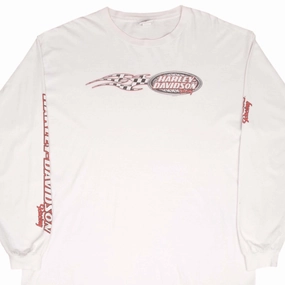 Pre Shrunk Fabric Skin Friendly Blends VINTAGE HARLEY DAVIDSON RACING LONG SLEEVES TEE SHIRT 2002 SIZE 2XL MADE IN USA
