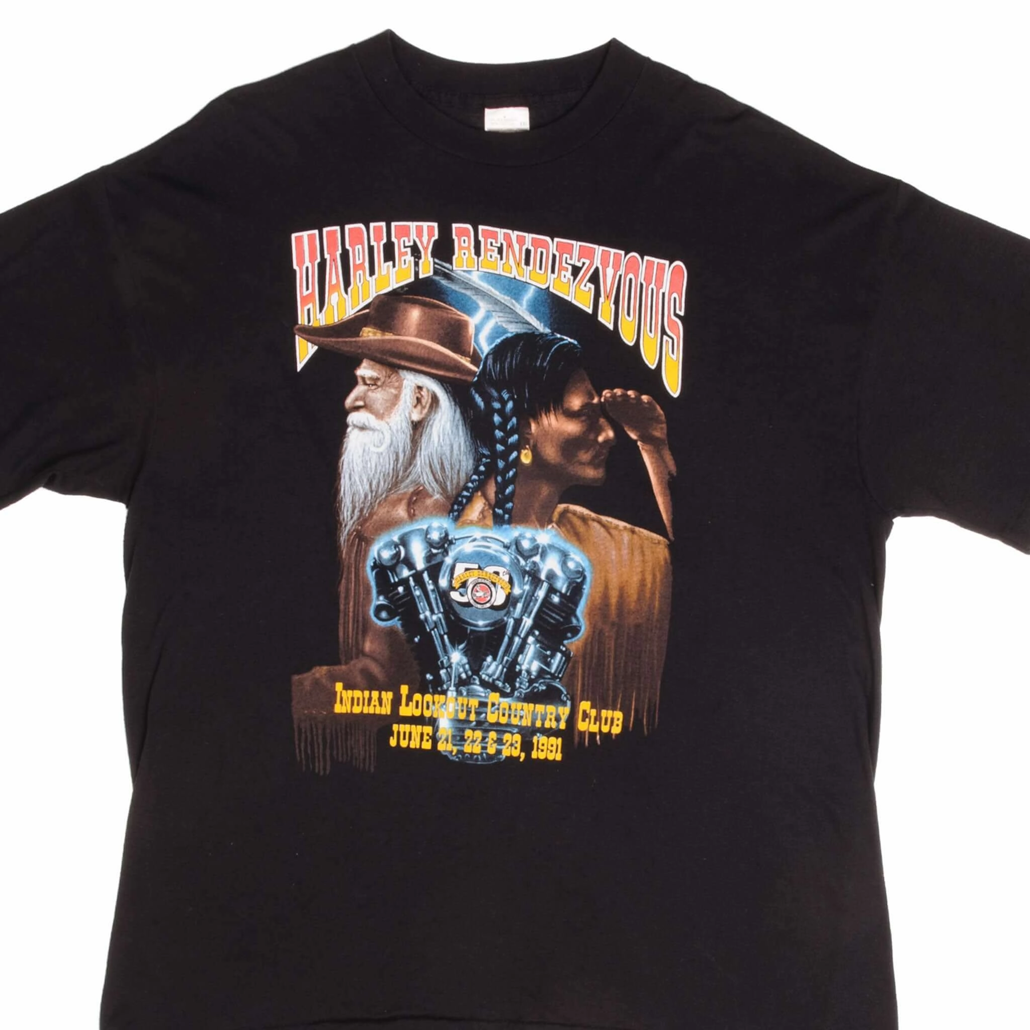 VINTAGE HARLEY DAVIDSON RENDEZ VOUS TEE SHIRT 1991 LARGE MADE IN USA SoftTouchFinish