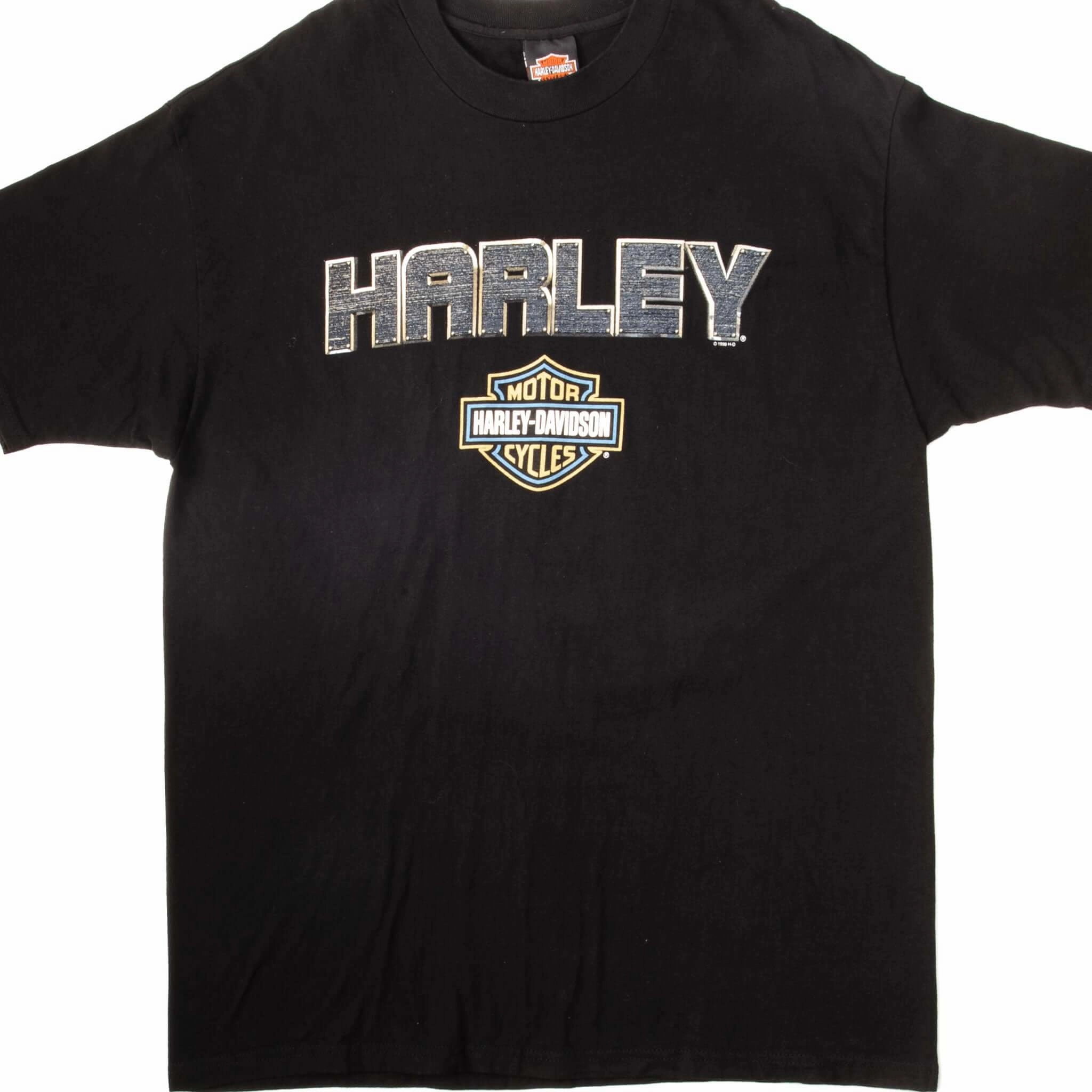 VINTAGE HARLEY DAVIDSON TEE SHIRT 1998 SIZE XL MADE IN USA Stretchable Collar Band Minimal Comfort Style