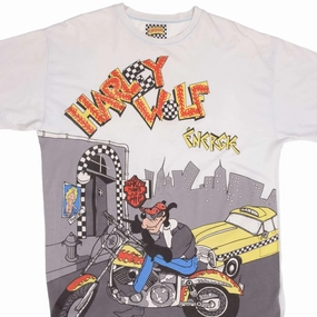 UV Protective Coating Sporty Top VINTAGE HARLEY WOLF ENERGIE BIKER ALL OVER PRINT TEE SHIRT 1990S XL MADE ITALY