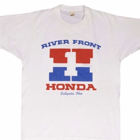UltraSoftBrushedInterior VINTAGE HONDA HRC MOTORCYCLE RIVER FRONT TEE SHIRT 1980S SIZE MEDIUM MADE IN USA