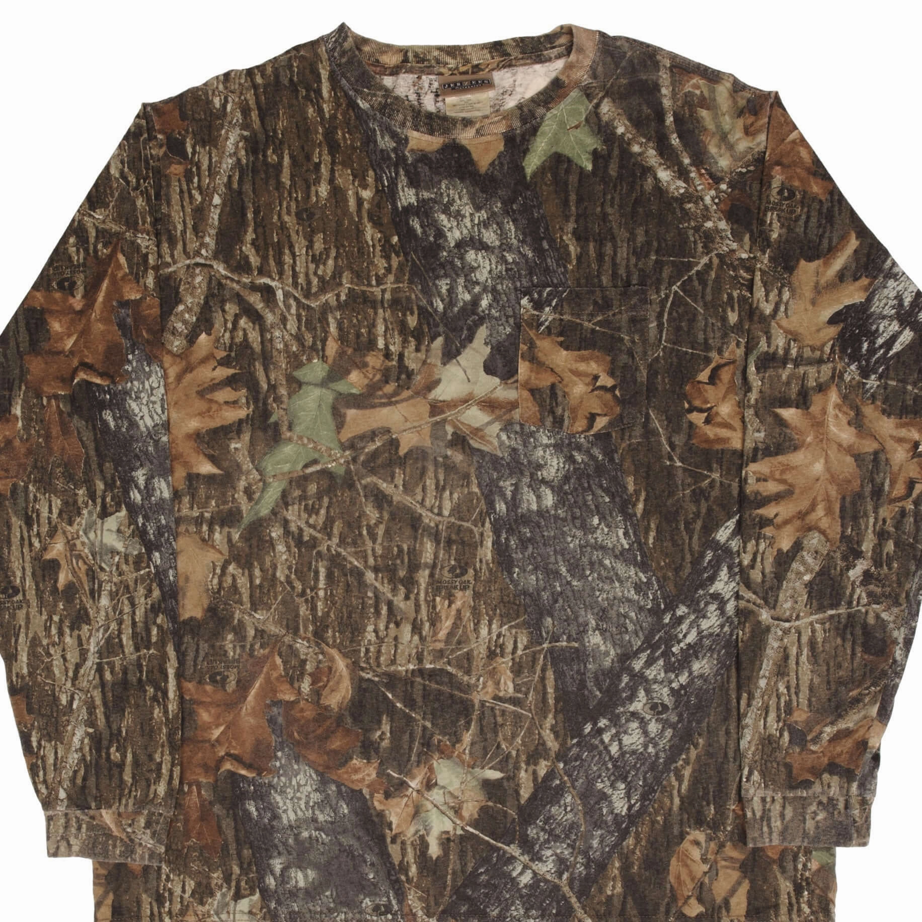 Timeless Fit VINTAGE HUNTING MOSSY OAK BREAK UP CAMO LONG SLEEVE POCKET TEE SHIRT SIZE 2XL