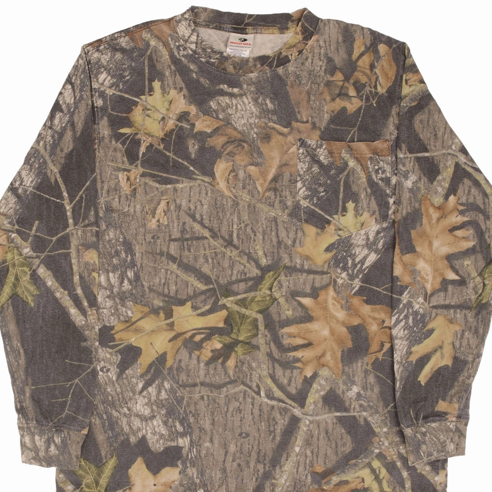 VINTAGE HUNTING MOSSY OAK BREAK UP CAMO LONG SLEEVE POCKET TEE SHIRT SIZE XL Smooth Jersey Texture