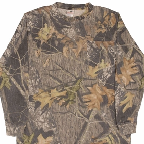 VINTAGE HUNTING MOSSY OAK BREAK UP CAMO LONG SLEEVE POCKET TEE SHIRT SIZE XL Smooth Jersey Texture