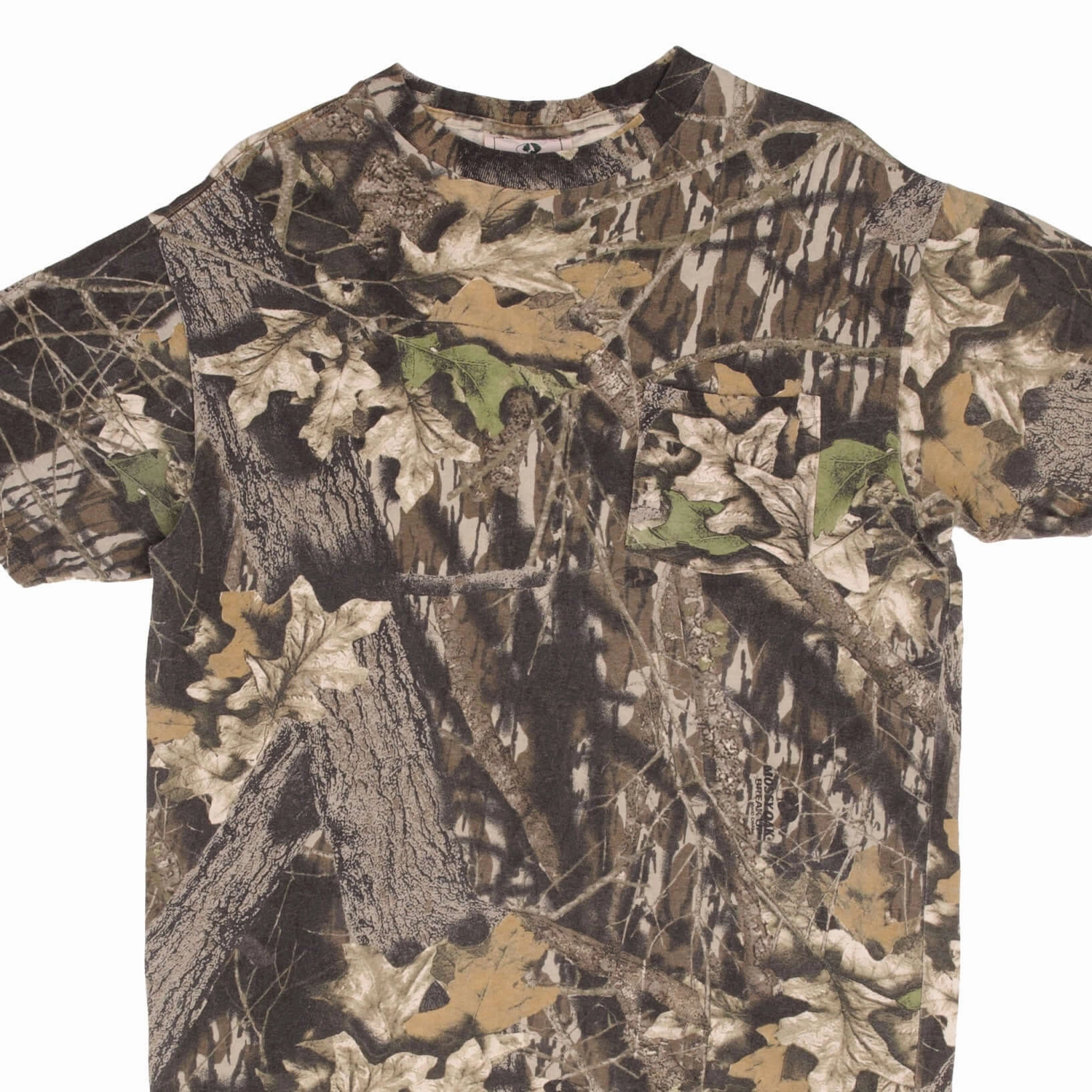 RecycledBlend VINTAGE HUNTING MOSSY OAK BREAK UP CAMO POCKET TEE SHIRT 1990S MEDIUM MADE USA