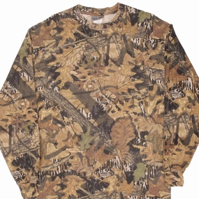 Chilly Comfort Wear Summer Ready VINTAGE HUNTING MOSSY OAK FOREST FLOOR CAMO LONG SLEEVE POCKET TEE SHIRT LARGE