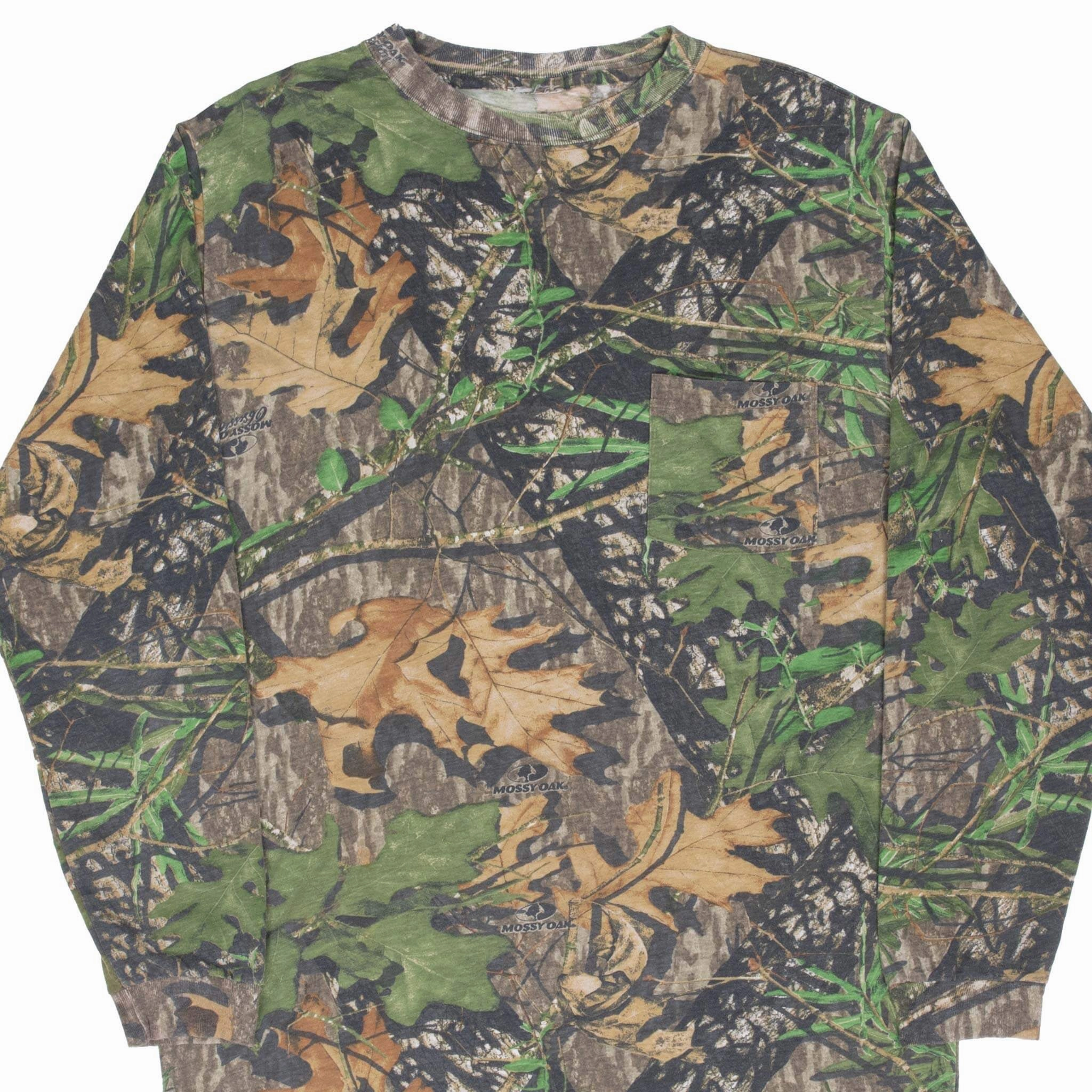 VINTAGE HUNTING MOSSY OAK OBSESSION CAMO LONG SLEEVE POCKET TEE SHIRT LARGE Leisure Casual Comfort and Fit