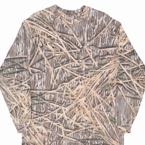 Comfortable Look Abrasion Resistant Fabric VINTAGE HUNTING MOSSY OAK SHADOW GRASS CAMO LONG SLEEVE POCKET TEE SHIRT XL