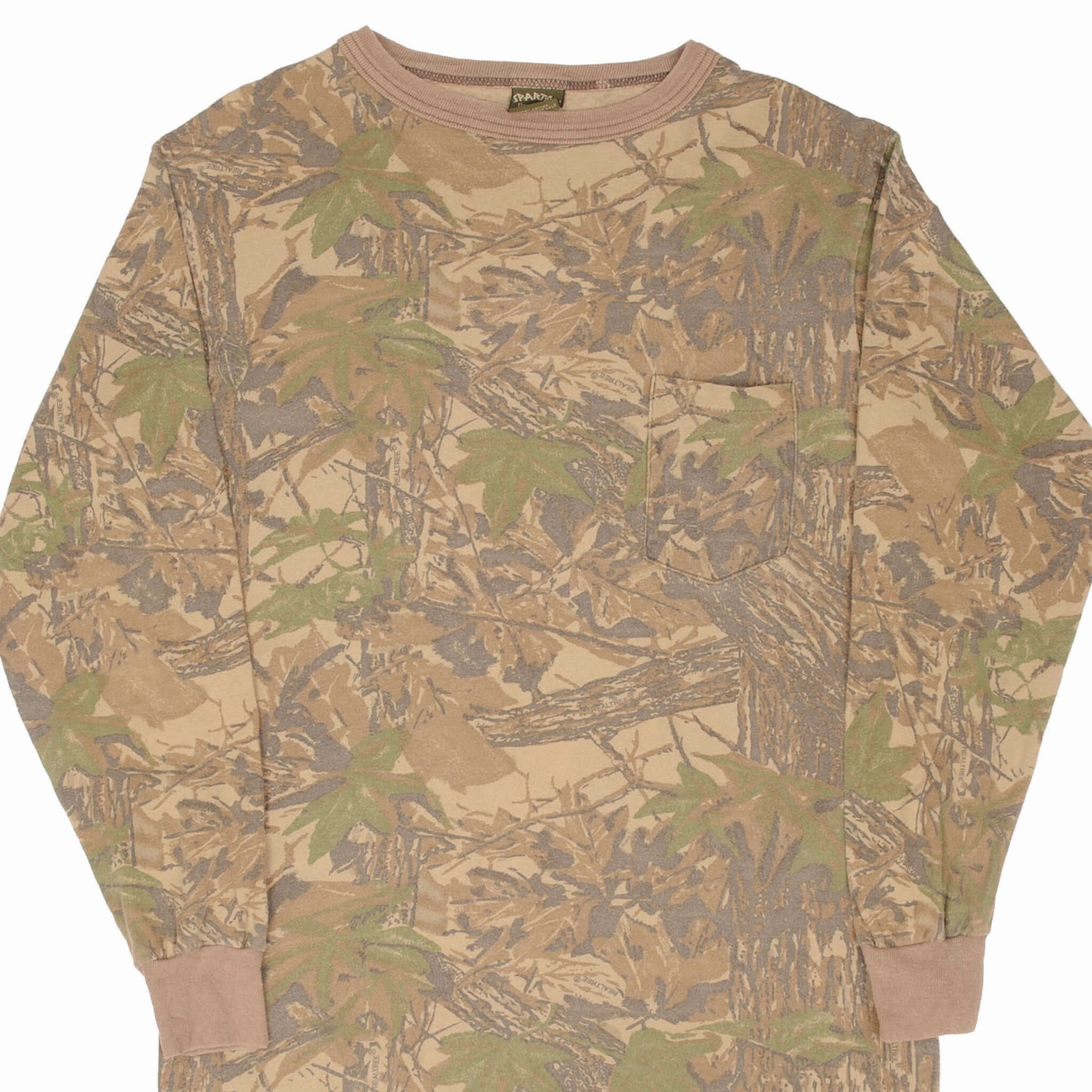 Modern and Soft High Density Cotton VINTAGE HUNTING REALTREE CAMO LONG SLEEVE POCKET TEE SHIRT 1990S MEDIUM MADE USA