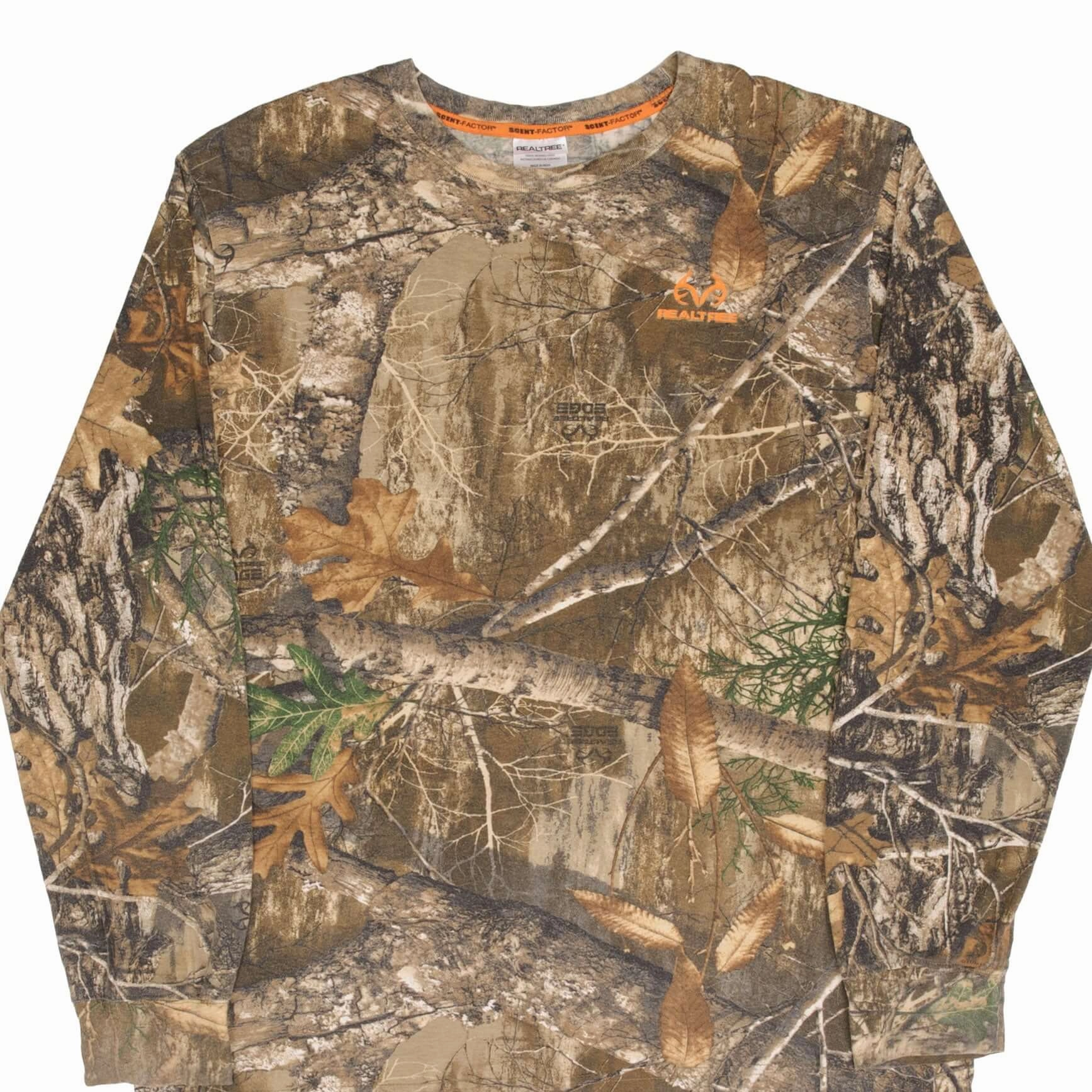 VINTAGE HUNTING REALTREE EDGE CAMO LONG SLEEVE POCKET TEE SHIRT SIZE XL Layered Hem Detail Hypoallergenic fabric