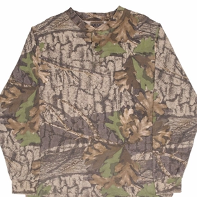 VINTAGE HUNTING TREBARK BIGWOODS CAMO LONG SLEEVE HENLEY TEE SHIRT 1990S LARGE TearResistant Fabric Regular fit normality