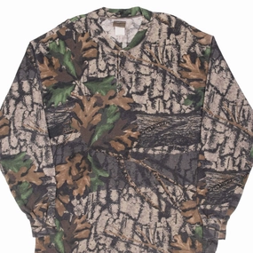 VINTAGE HUNTING TREBARK CAMO LONG SLEEVE HENLEY TEE SHIRT 1990S LARGE MADE USA Basic Comfort