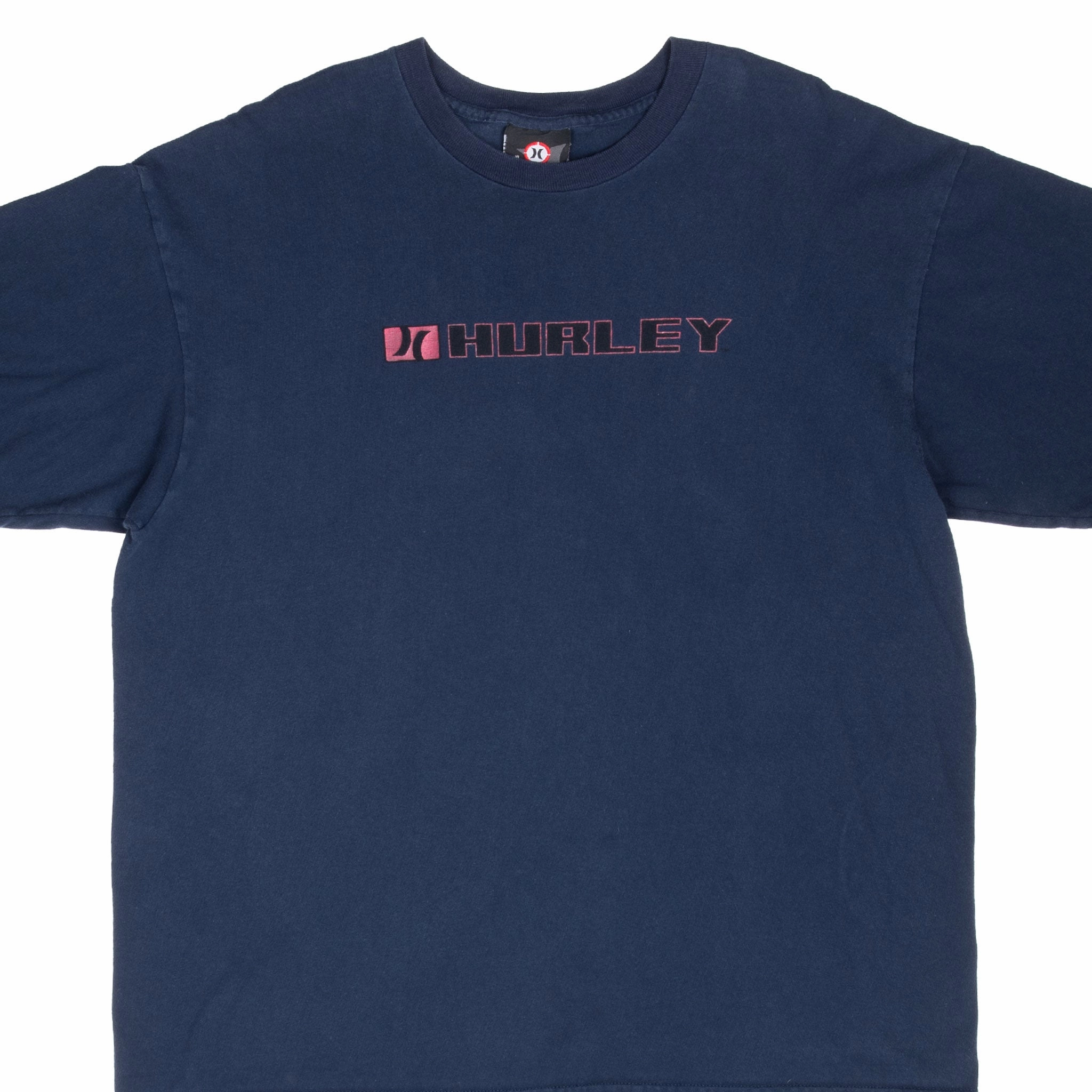 Active Design Circular Knit Construction VINTAGE HURLEY SURFING NAVY BLUE SURF TEE SHIRT EARLY 2000S XL MADE IN USA