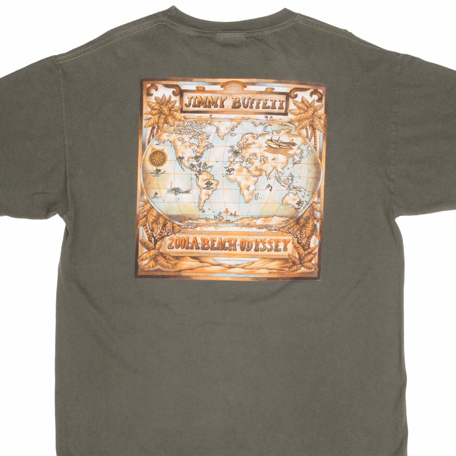 VINTAGE JIMMY BUFFETT 2001 A BEACH ODYSSEY TEE SHIRT SIZE XL Sun Protection Leather combination