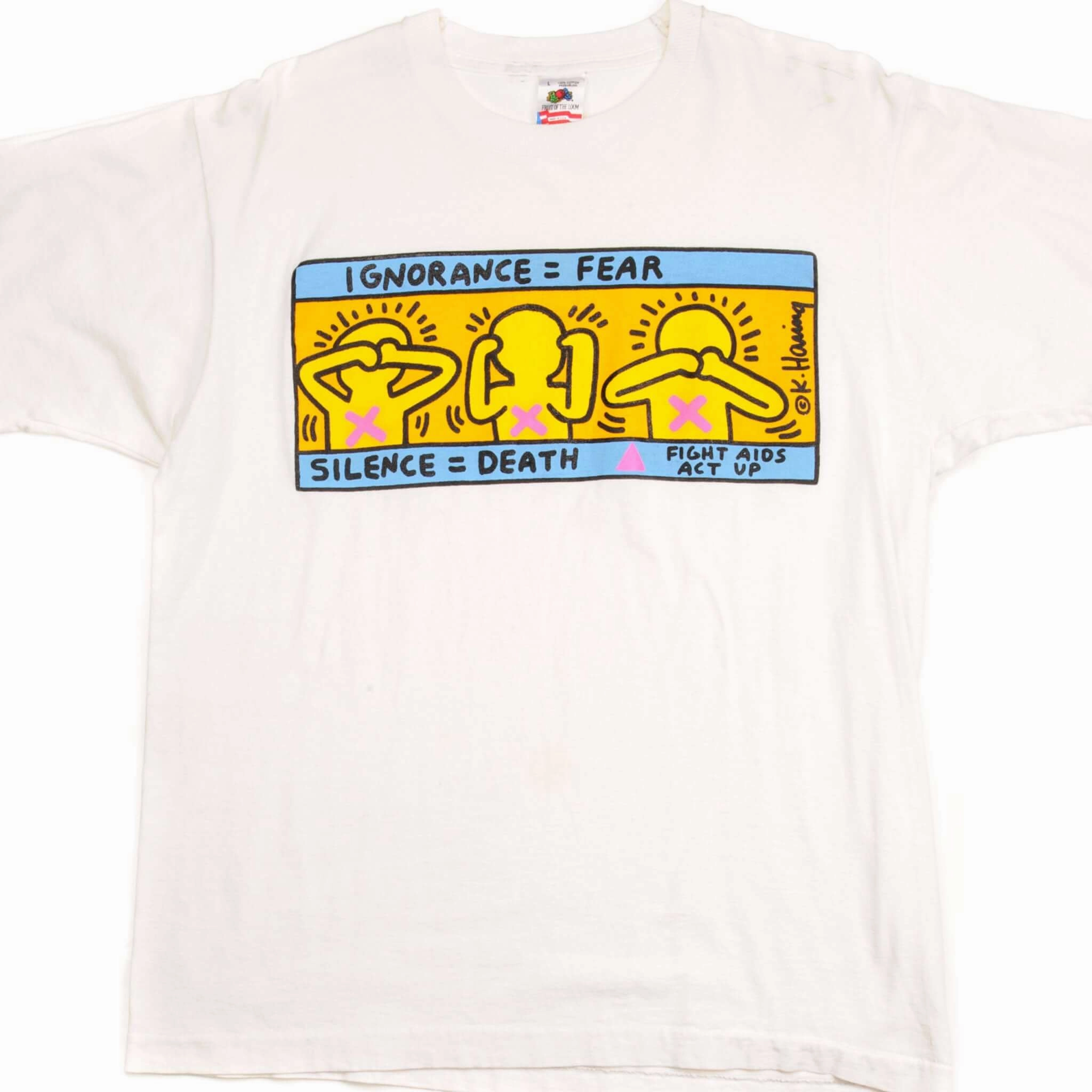 VINTAGE KEITH HARING TEE SHIRT 1990'S SIZE LARGE MADE IN USA Durable Ribbed Hem Street Comfort