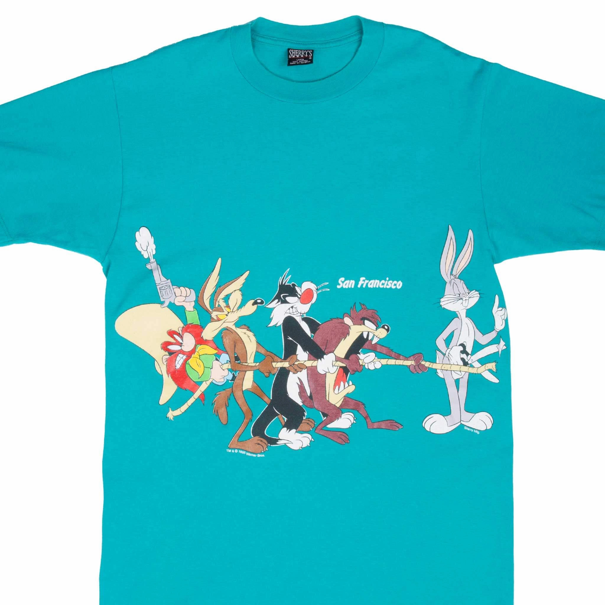 VINTAGE LOONEY TUNES SAN FRANCISCO 1994 TEE SHIRT MEDIUM MADE IN USA Low Profile Collar