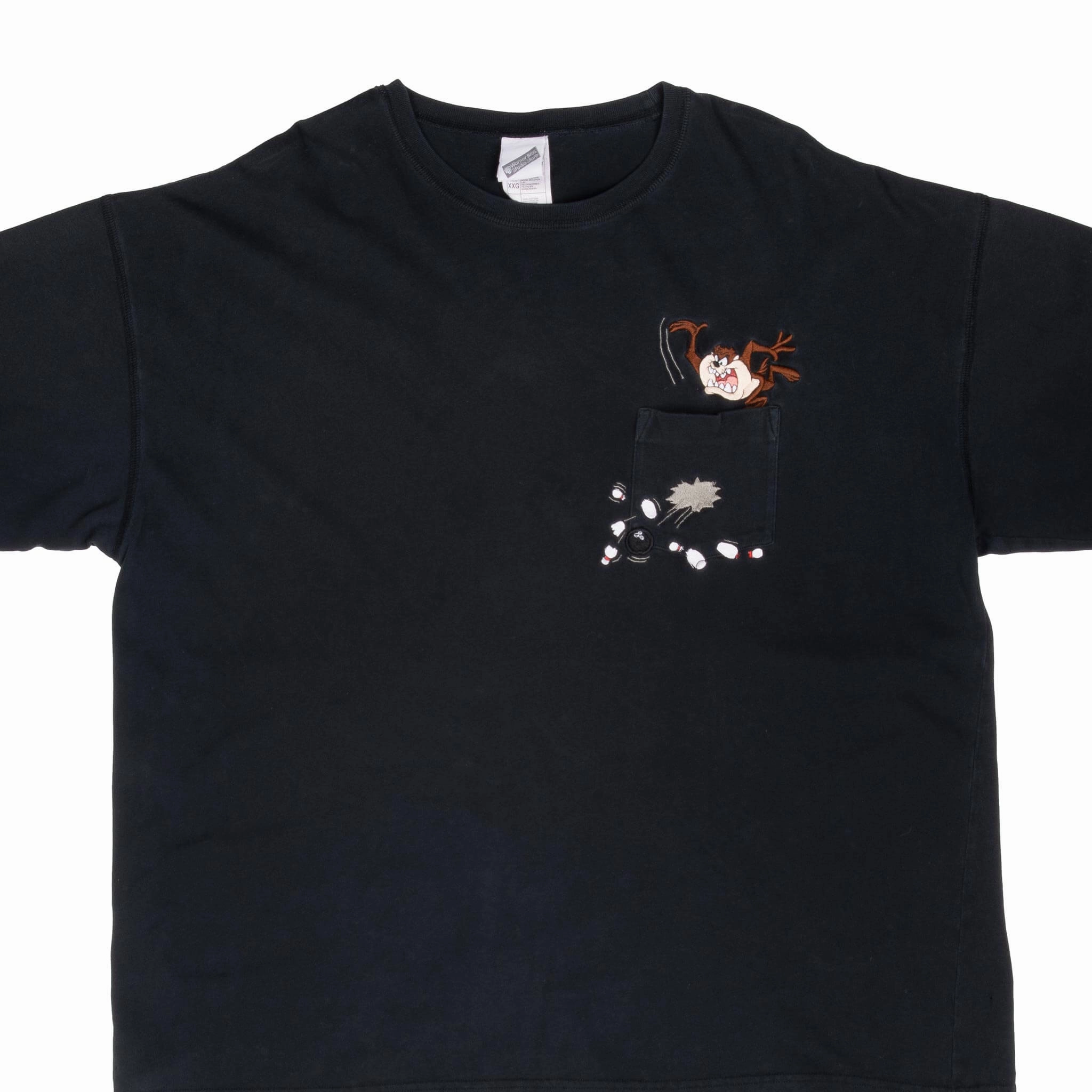 VINTAGE LOONEY TUNES TAZ BOWLING EMBROIDERED POCKET TEE SHIRT 1990S 2XL Seasonal Layering