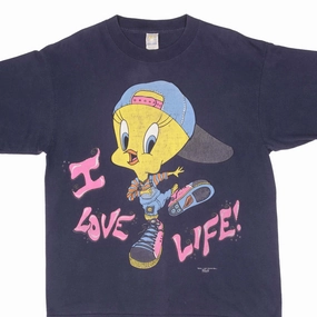 VINTAGE LOONEY TUNES TWEETY I LOVE LIFE BY FREEZE TEE SHIRT 1995 SIZE XL Anti-bacterial Kids playfulness