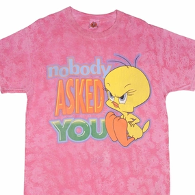 Fashion Layering Soft Finish VINTAGE LOONEY TUNES TWEETY NOBODY ASKED YOU PINK TEE SHIRT 1997 SIZE LARGE