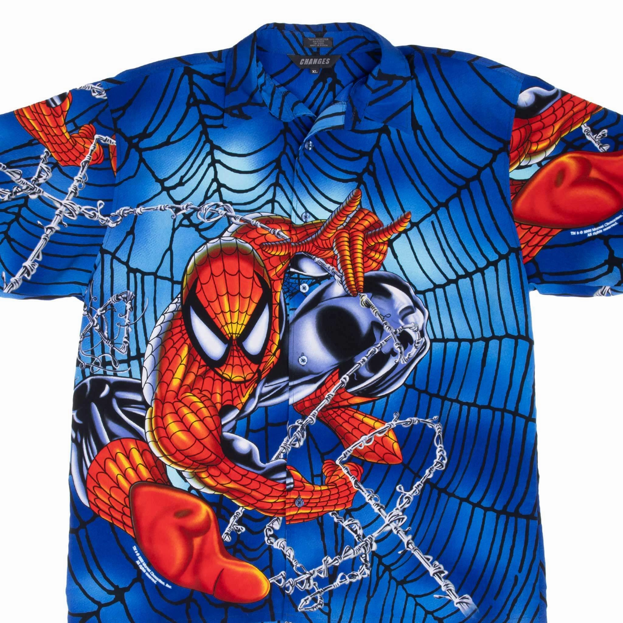 VINTAGE MARVEL SPIDER MAN 2000 ALL OVER PRINT HAWAIIAN SHIRT XL Soft Wearable