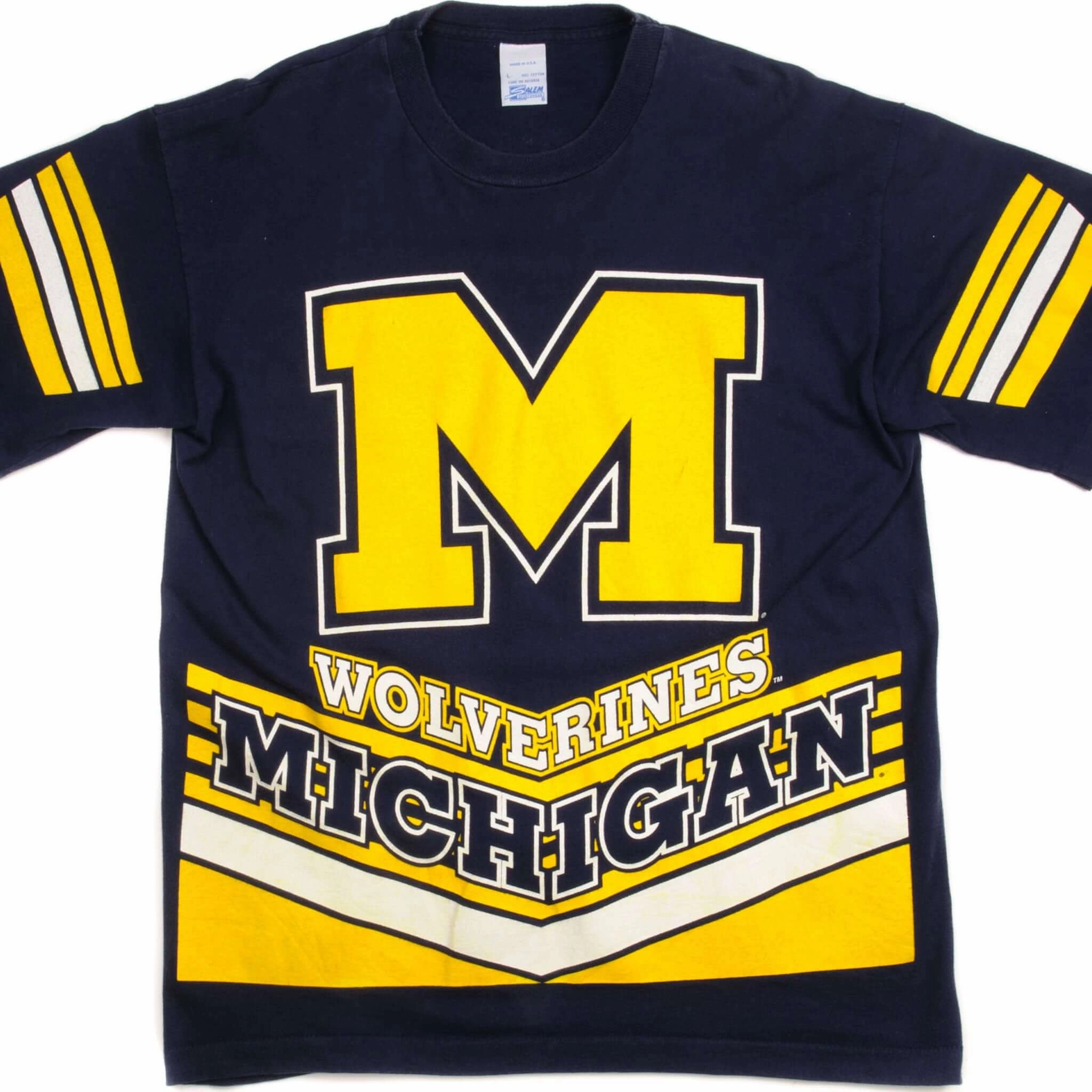 VINTAGE MICHIGAN WOLVERINES TEE SHIRT SIZE LARGE MADE IN USA Textured Surface Chic Vibe