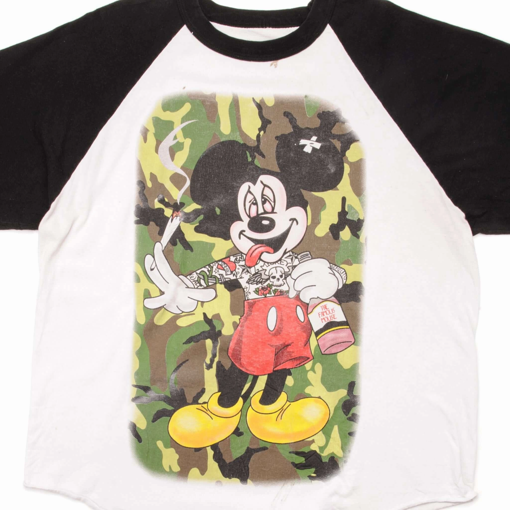 Heathered Fabric Classic Color VINTAGE MICKEY MOUSE BOOTLEG DRUNK AND HIGH RAGLAN TEE SHIRT 1980s SIZE XL