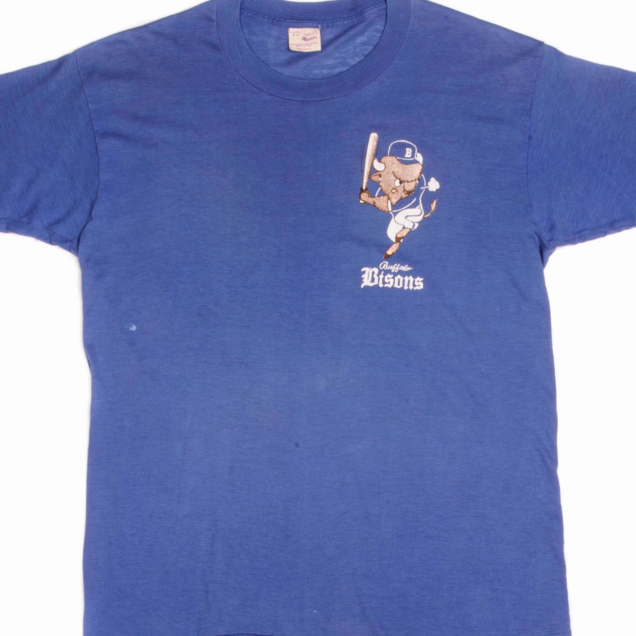VINTAGE MiLB BUFFALO BISONS TEE SHIRT SIZE LARGE MADE IN USA EARLY 1980s Vintage Wash Effect Quick Fit Performance