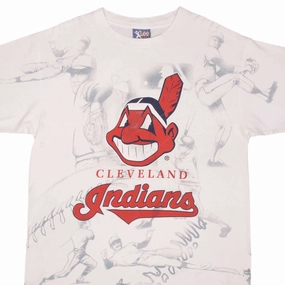 Regular fit normality VINTAGE MLB ALL OVER PRINT CLEVELAND INDIANS 1996 TEE SHIRT SIZE XL MADE IN USA